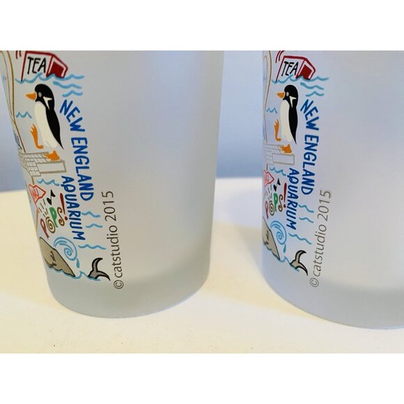 2 Boston Themed Catstudio Frosted Drinking Glasses Dated 2015 - Picture 5 of 11